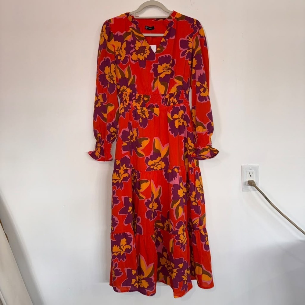 NWT PRETTYGARDEN Women's S Spring Fall Floral Maxi Dress Long Sleeve V Neck Boho